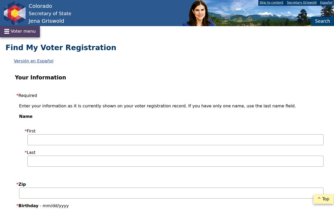 Golden residents directory research view of the Colorado voter lookup form