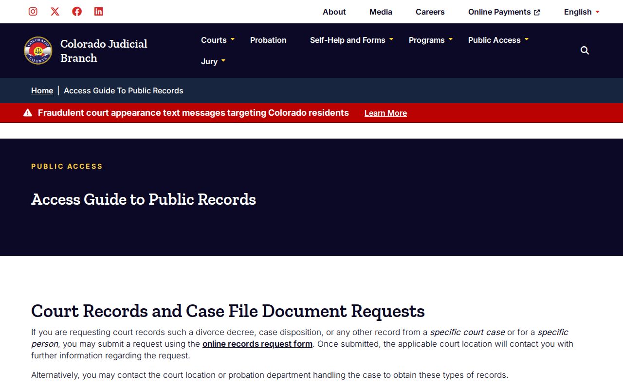 Golden residents directory research view of Colorado court public-record access guidance