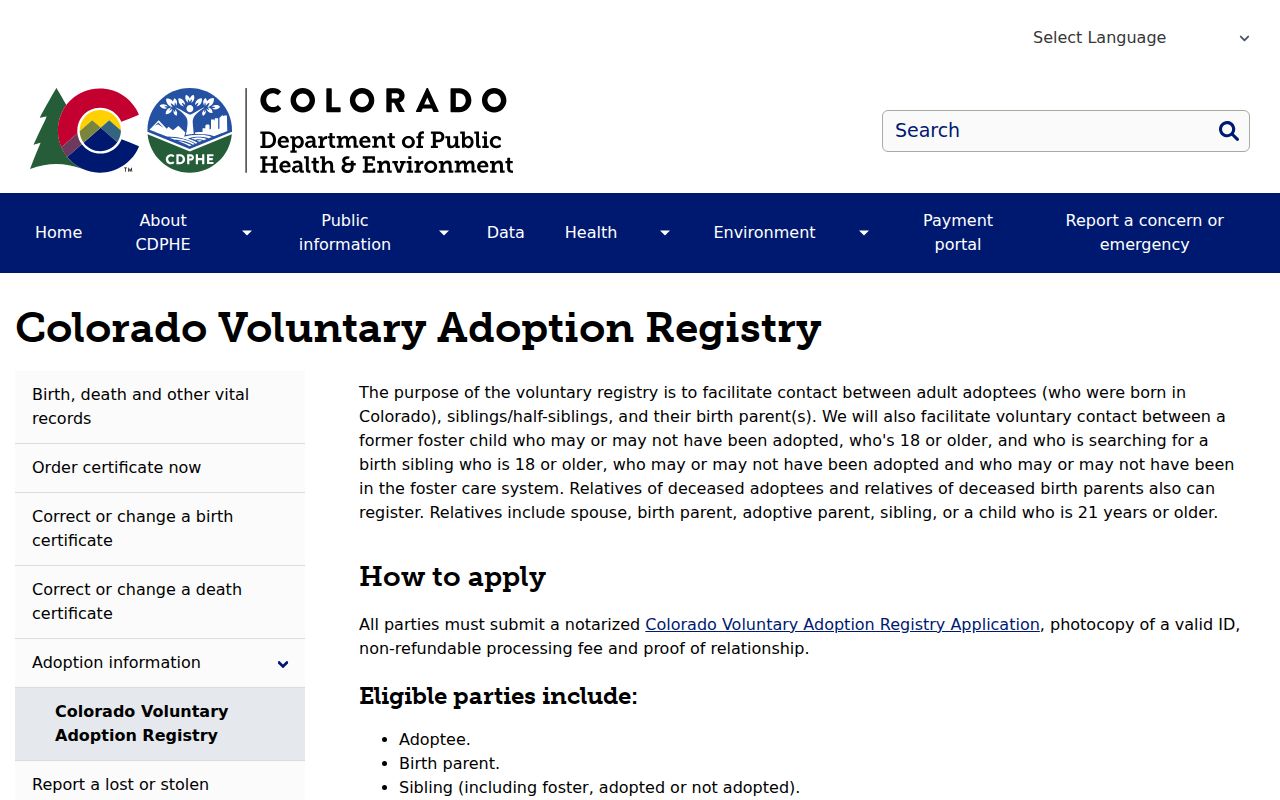 Golden resident lookup: Colorado Voluntary Adoption Registry information