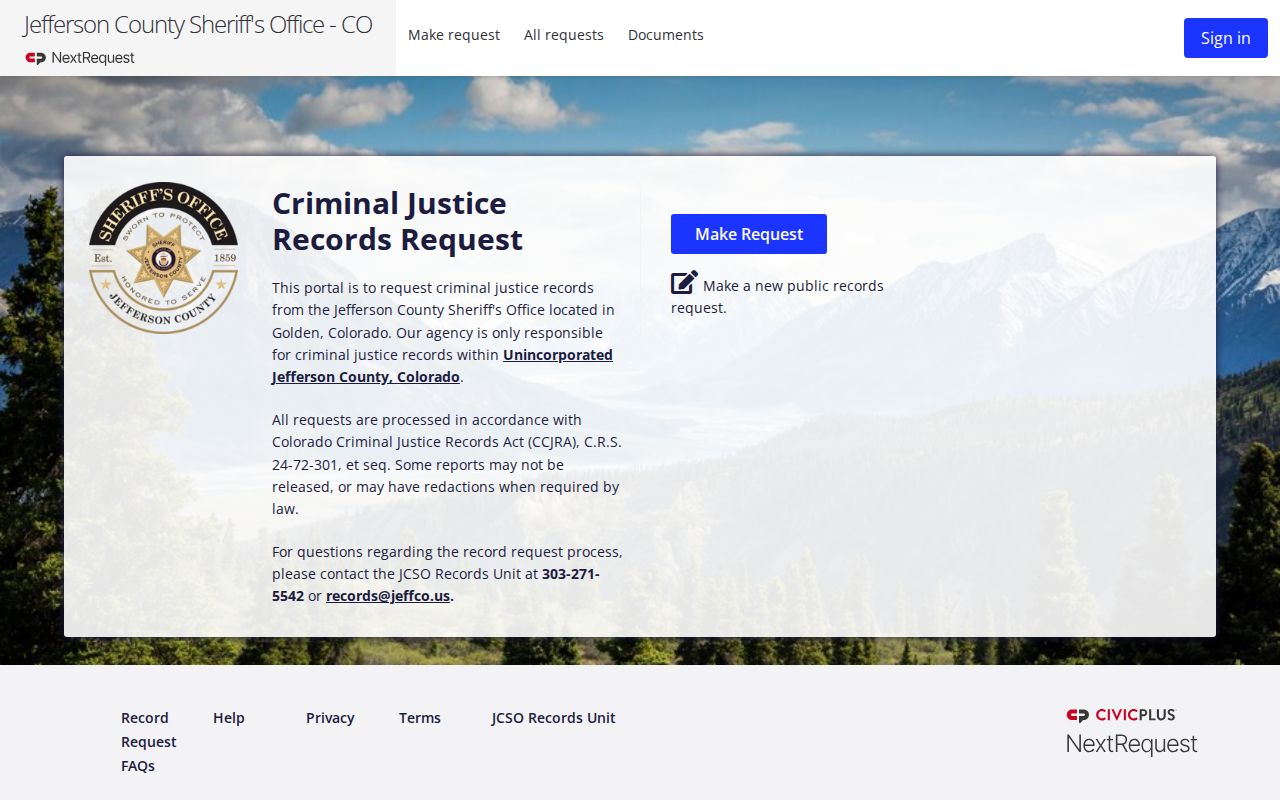 Golden resident lookup: Jefferson County Sheriff records request route