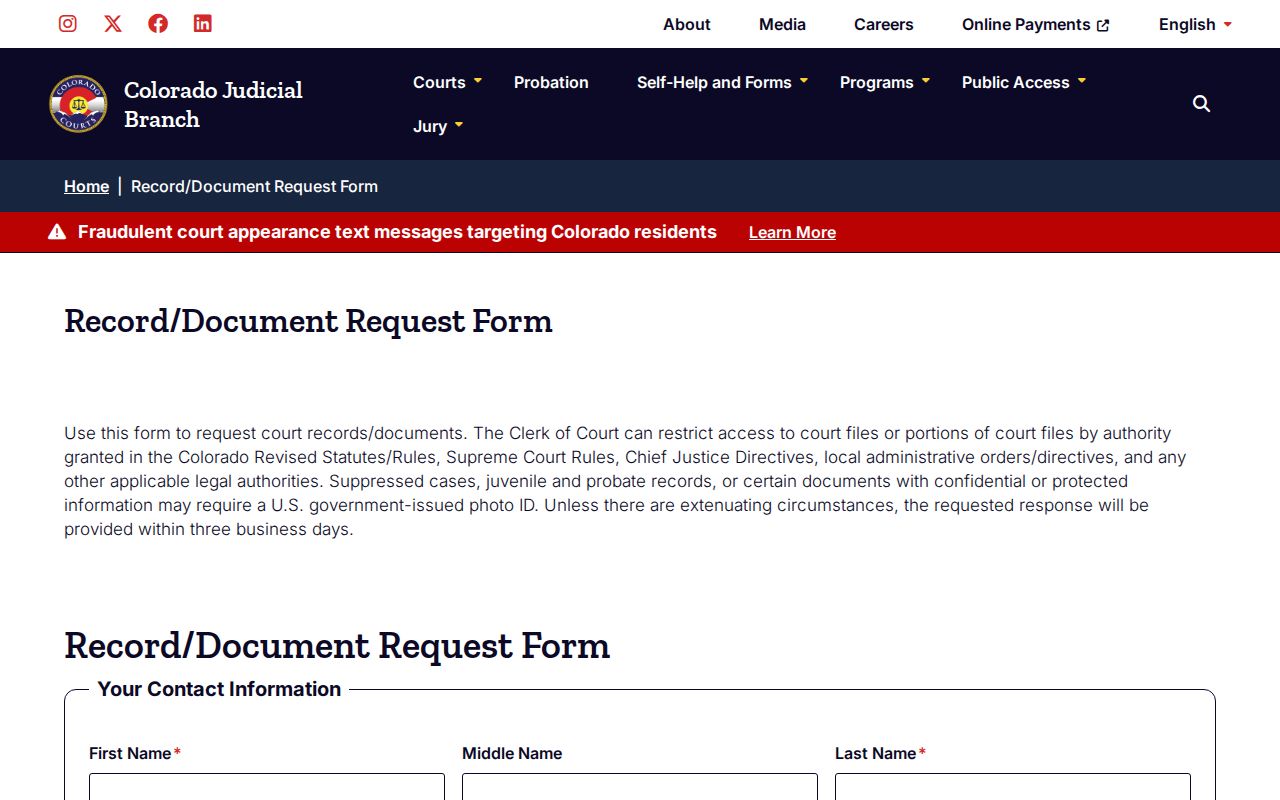 Golden resident lookup: Colorado court record request form