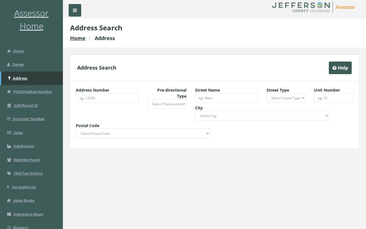 Golden street directory address search with number, directional, street, unit, city, and ZIP fields