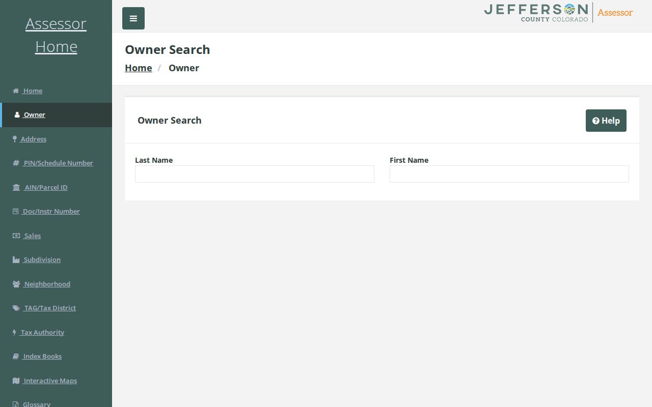 Golden street directory owner search in the Jefferson County Assessor portal